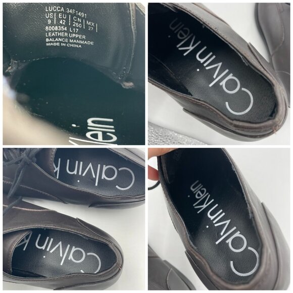 Calvin Klein Dress Shoes Lucca Men Dark Brown Size 9 Calf Leather Professional - Picture 7 of 16